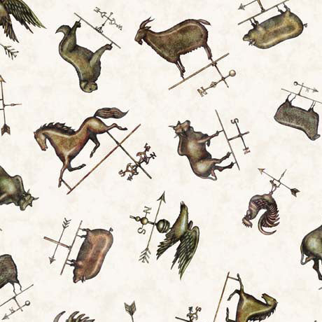 Country Farm Weathervanes Cream Fabric