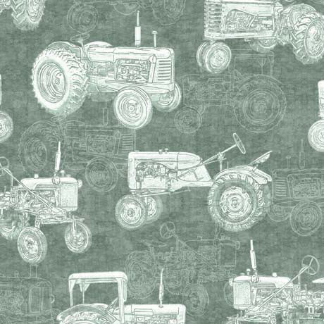 Country Farm Tractors Green Yardage