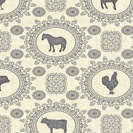 Country Farm Animal Doily Cream Fabric