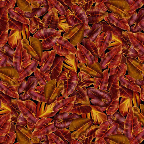 Jungle Paradise Palm Leaves Rust Fabric