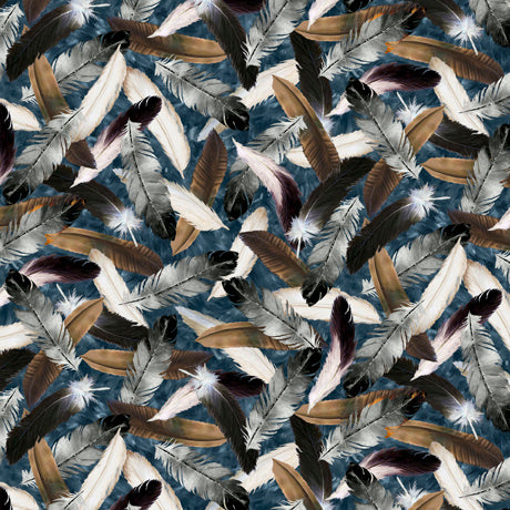 Eagle Dreams Feathers Blue Fabric