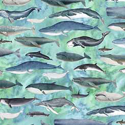 Siren's Call Whales Aqua Fabric