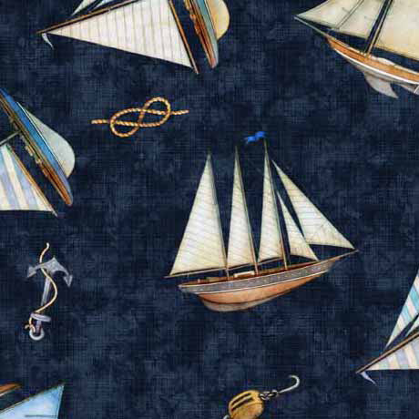 Siren's Call Ship Toss Navy Fabric