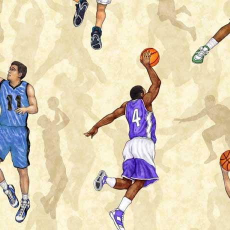 Slam Dunk Large Basketball Players Cream Fabric