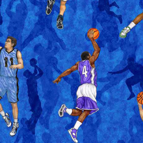 Slam Dunk Large Basketball Players Blue Fabric