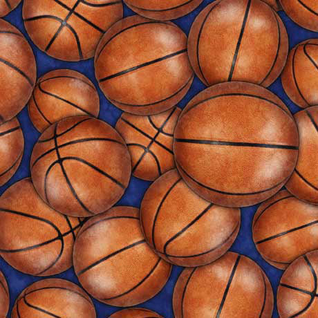 Slam Dunk Packed Basketballs Blue Fabric