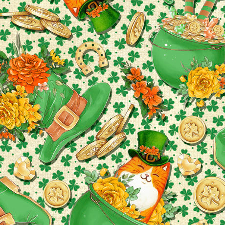 St Pat's & Cats Cats Medley White Fabric