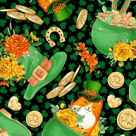 St Pat's & Cats Cats Medley Black Fabric