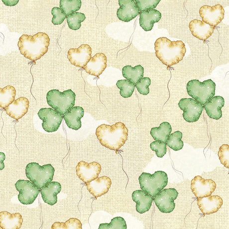 St Pat's & Cats Shamrock Balloons White Fabric