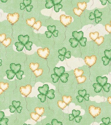 St Pat's & Cats Shamrock Balloons Spring Green Fabric