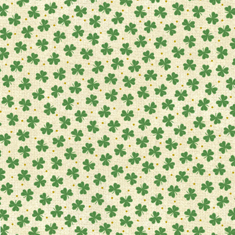 St Pat's & Cats Shamrocks White Fabric