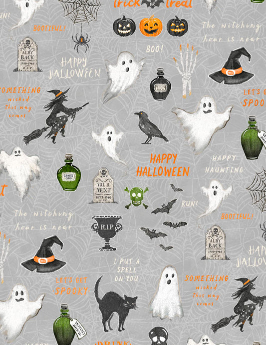Midnight Hauntings Large All Over Gray Fabric