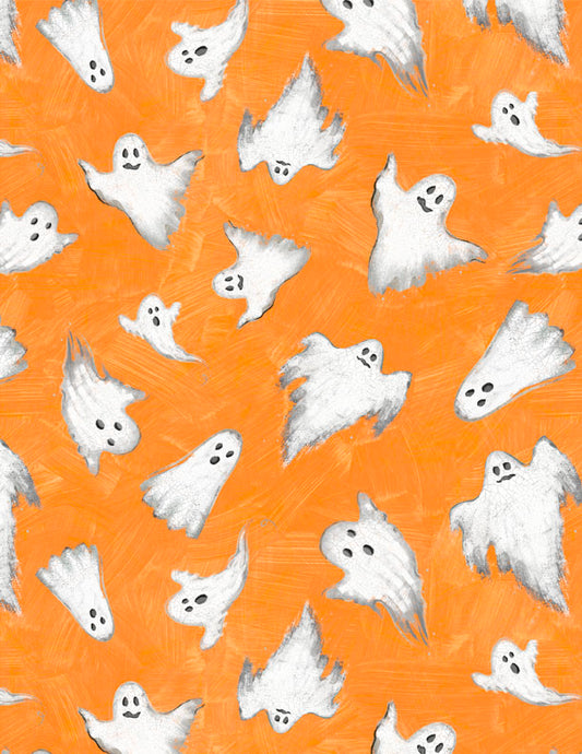 Midnight Hauntings Ghost All Over Orange Fabric