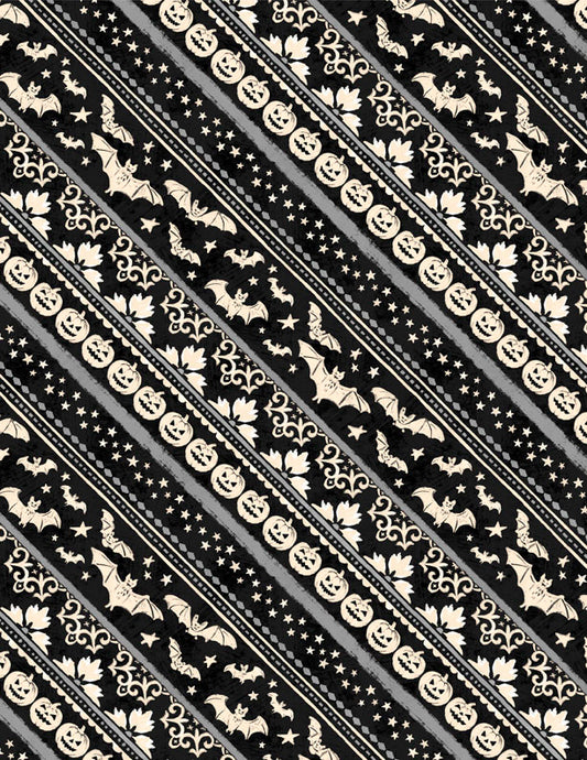 Midnight Hauntings Ticking Stripe Black/Gray Fabric