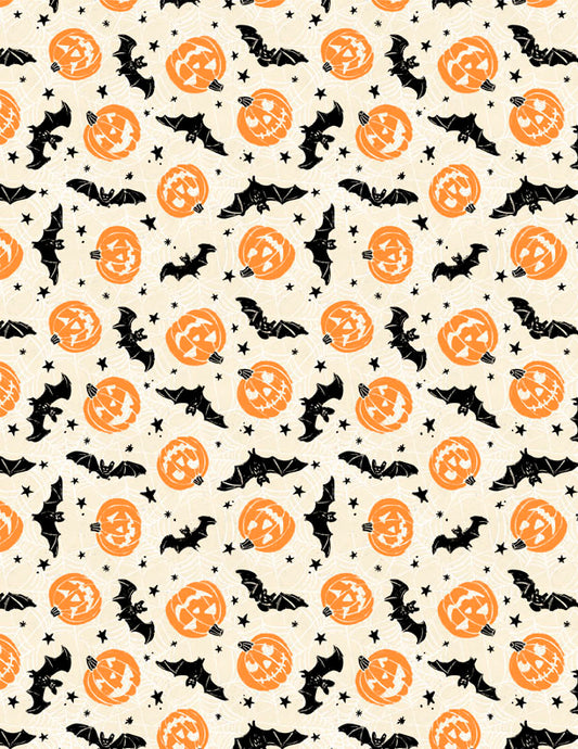 Midnight Hauntings Bats and Pumpkins Cream Fabric