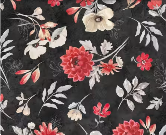 Scarlet Dreams Large Floral Toss Black 30109-939 Yardage