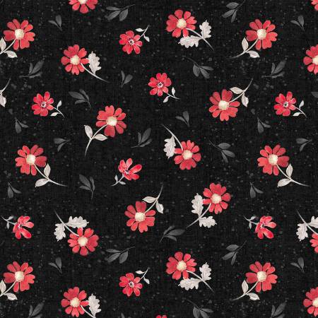 Scarlet Dreams Black Medium Floral Toss 30110-939 Yardage