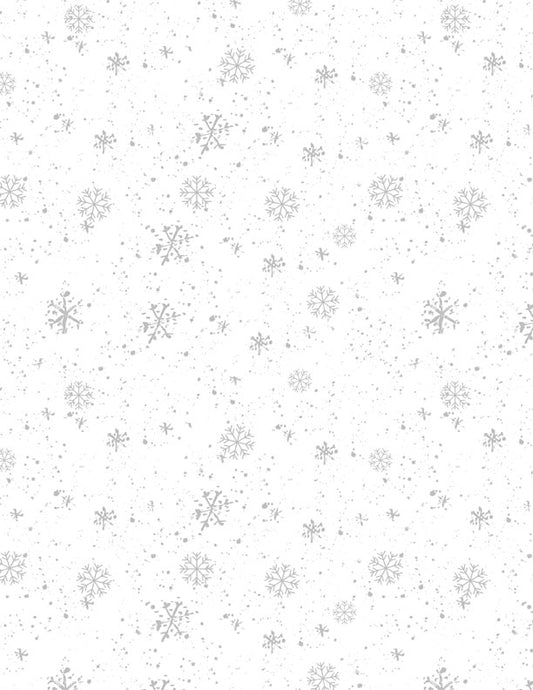 Merry Gnome-ments Snowfall All Over White on White Fabric