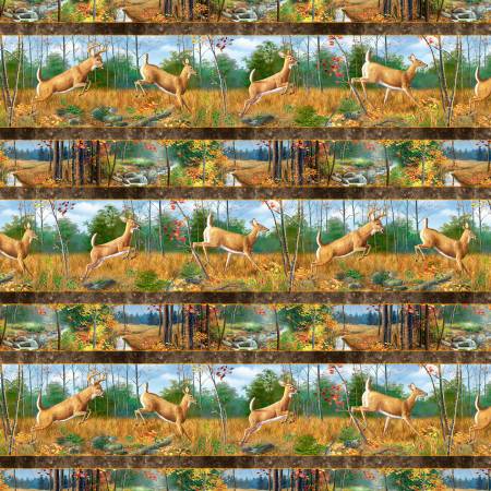 Forest Light Deer Repeating Stripe Yardage