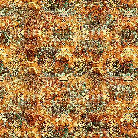 Folklore - Textured Leaf Medallion- Amber - Yardage