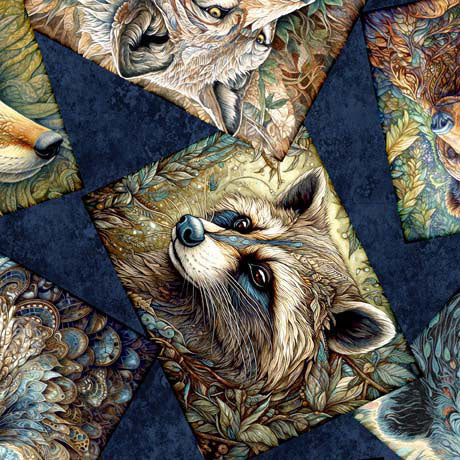 Enchanted Forest Animal Patchwork Navy Fabric