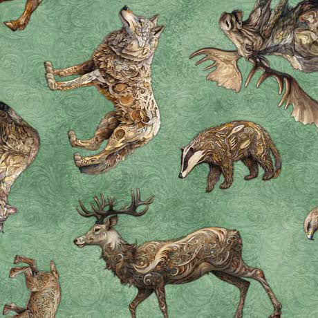 Enchanted Forest Animal Toss Sage Fabric