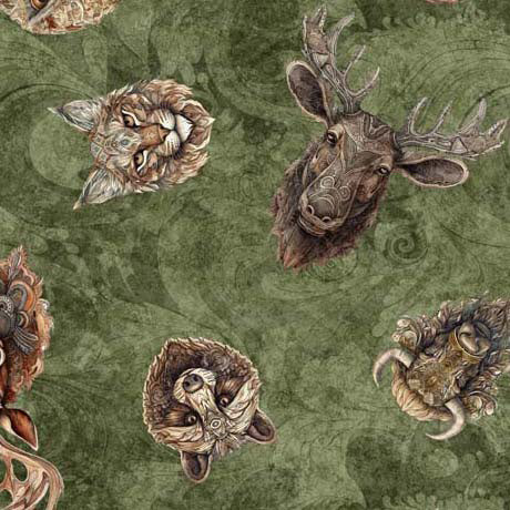 Enchanted Forest Animal Head Toss Army Fabric