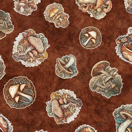 Enchanted Forest Mushroom Toss Rust Fabric