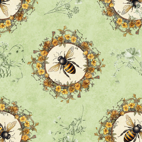 Queen Bee Circle Vignette Light Sage Fabric