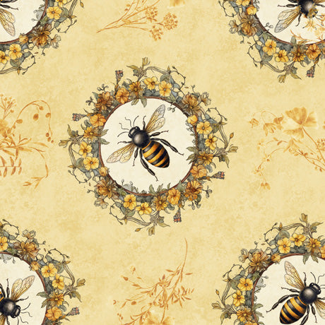 Queen Bee Chamois Bee Circle Vignette Fabric