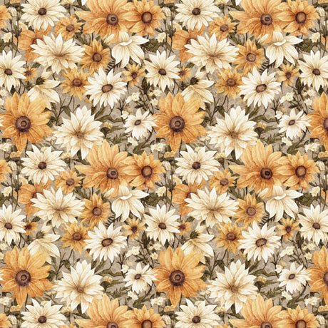 Queen Bee Packed Floral Tan Fabric