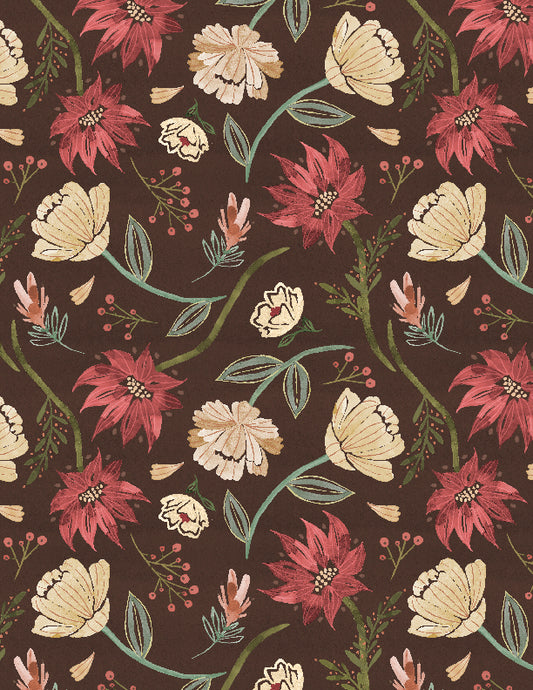 Floralscape Large Floral Dark Brown Fabric