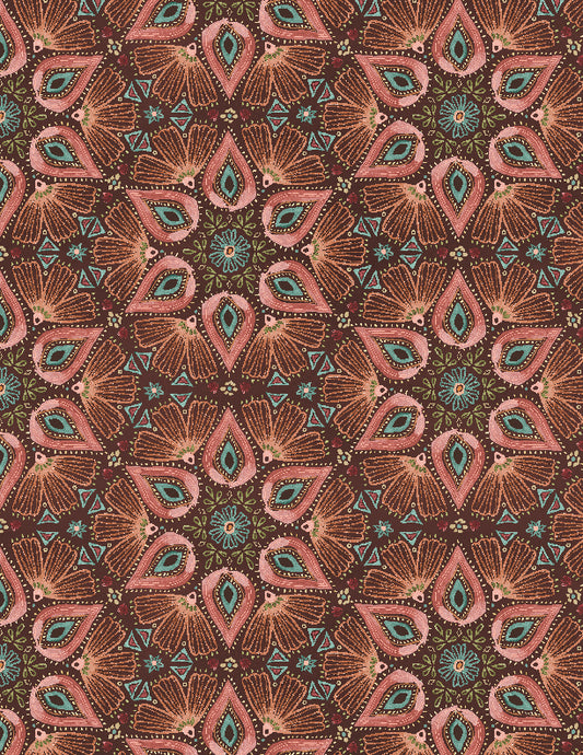 Floralscape Medallions Dark Brown Fabric
