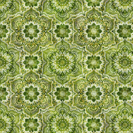 Queen Bee Flower Medallion Green Fabric