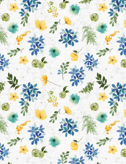 Sunlit Serenade Large Floral White Fabric