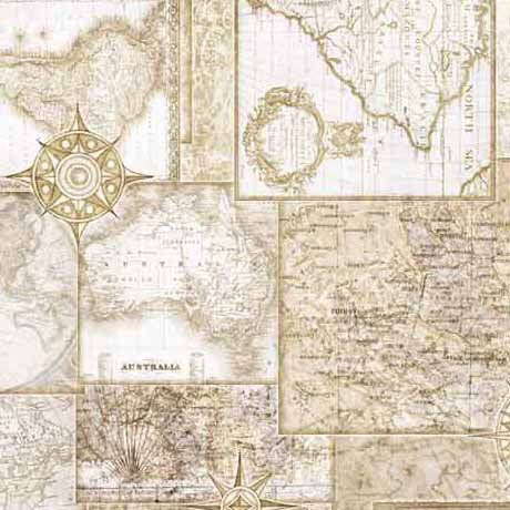 Globetrotter Travel Maps Parchment Fabric