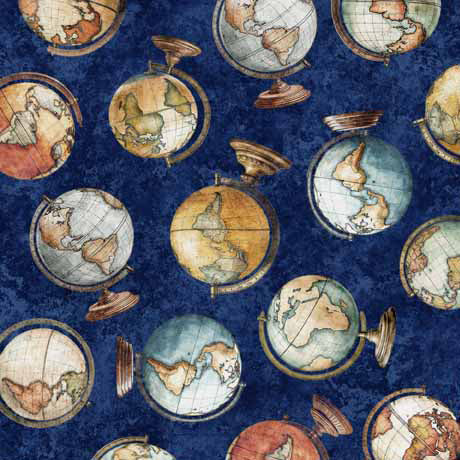 Globetrotter Globes Navy Blue Fabric