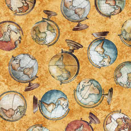 Globetrotter Globes Apricot Fabric