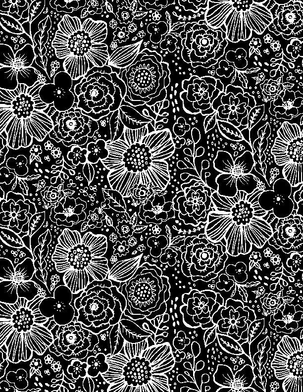 Night & Day Packed Floral Black Yardage