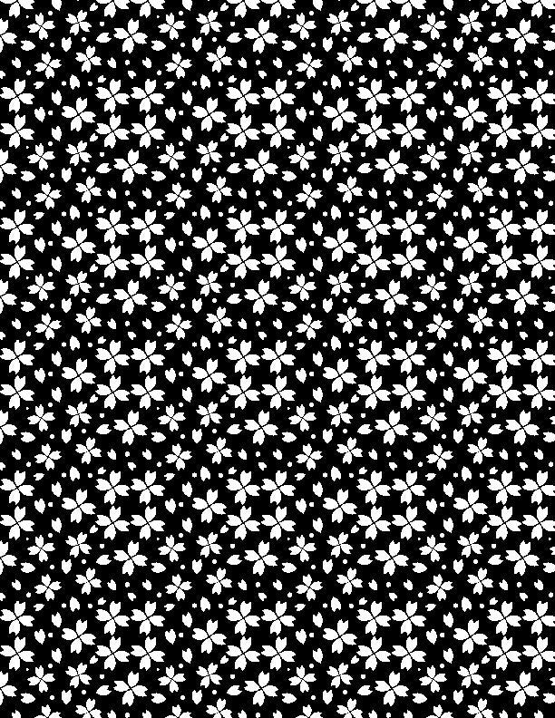 Illusion Floral Grid On Black Yardage