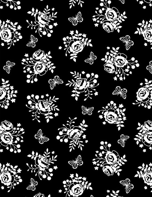 Shadow Blooms Bouquet Toss Black Fabric