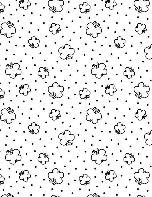 Shadow Blooms Butterflies & Dots White Fabric