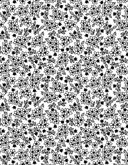 Shadow Blooms Small Floral White Fabric