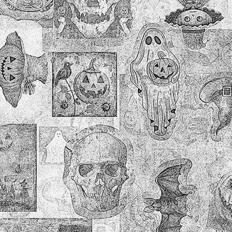 Jeepers Creepers Halloween Ephemera Gray Fabric
