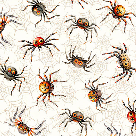 Jeepers Creepers Spiders Cream Fabric