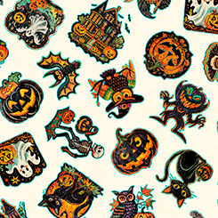 Happy Haunting Halloween Character Toss Cream Fabric
