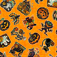 Happy Haunting Halloween Character Toss Orange Fabric