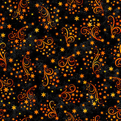 Happy Haunting Star Swirls Black Fabric