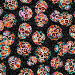 Skullduggery Sugar Skulls Toss Charcoal Fabric