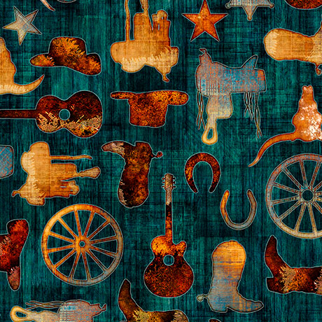 Born To Run - WESTERN MOTIFS- DK Teal 31479-Q - Yardage